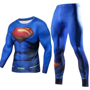 Men's Compression GYM training Clothes Suits workout Superman jogging Sportswear Fitness Dry Fit Tracksuit Tights 2pcs / sets